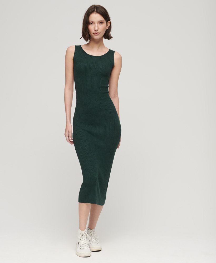 Women's Backless Knitted Midi Dress in Eagle Green | Superdry UK