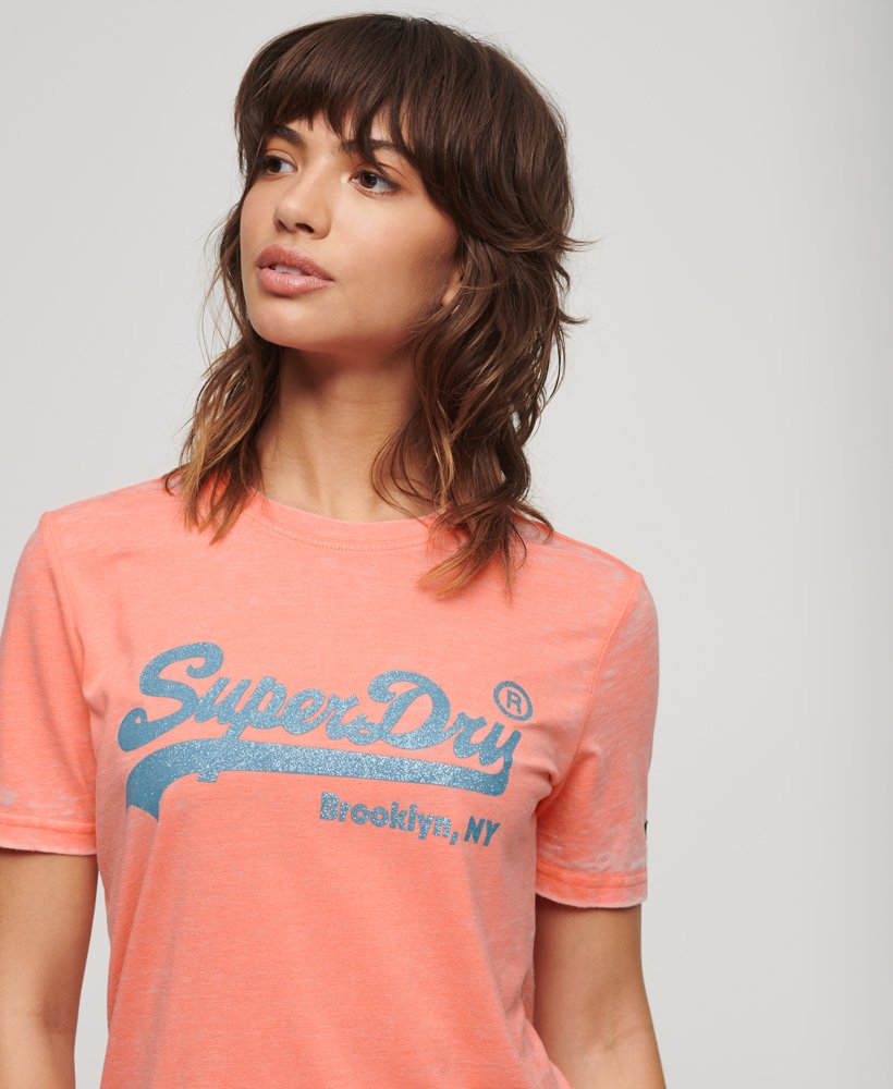 Women's - Embellished Vintage Logo T-Shirt in Fusion Coral | Superdry IE