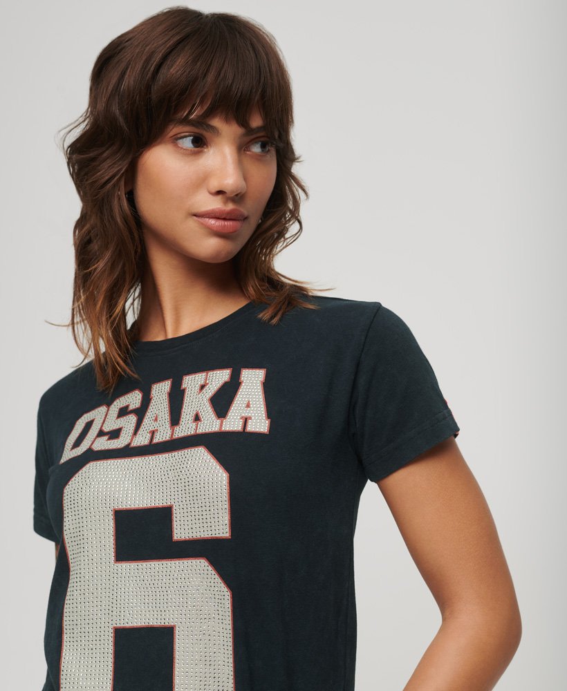 Womens - Osaka 6 Embellished 90s T-Shirt in Eclipse Navy | Superdry UK