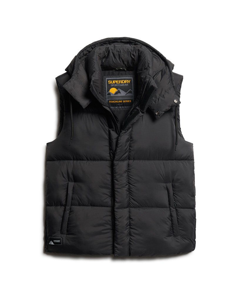 Men s Hooded Ripstop Puffer Gilet in Black Grid Superdry UK