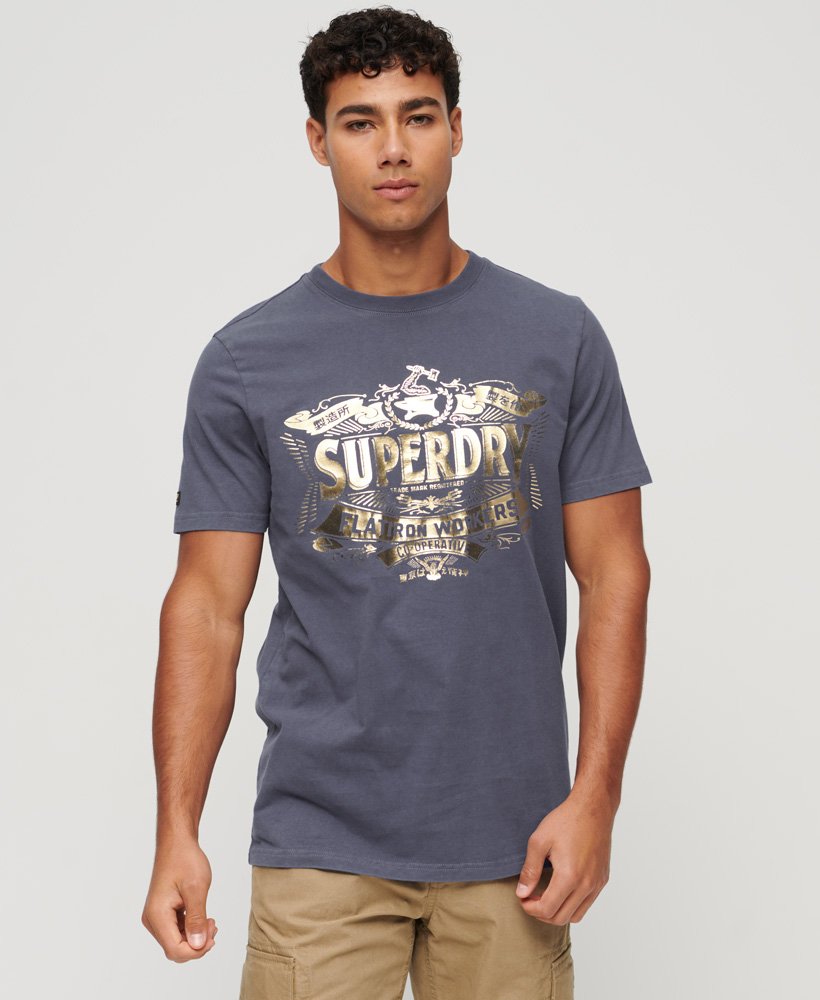 Herren - Workwear T-Shirt mit | Frontier DE Blau Superdry Metallic-Grafik