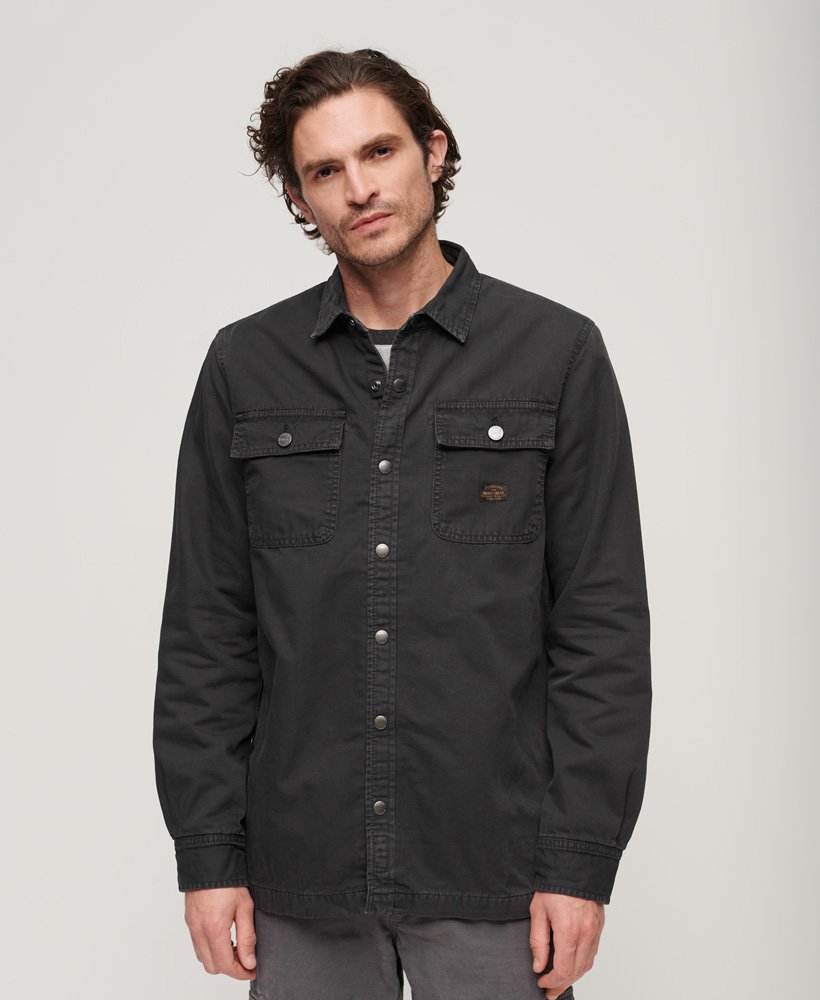 Men's - Organic Cotton Canvas Workwear Overshirt in Black | Superdry UK