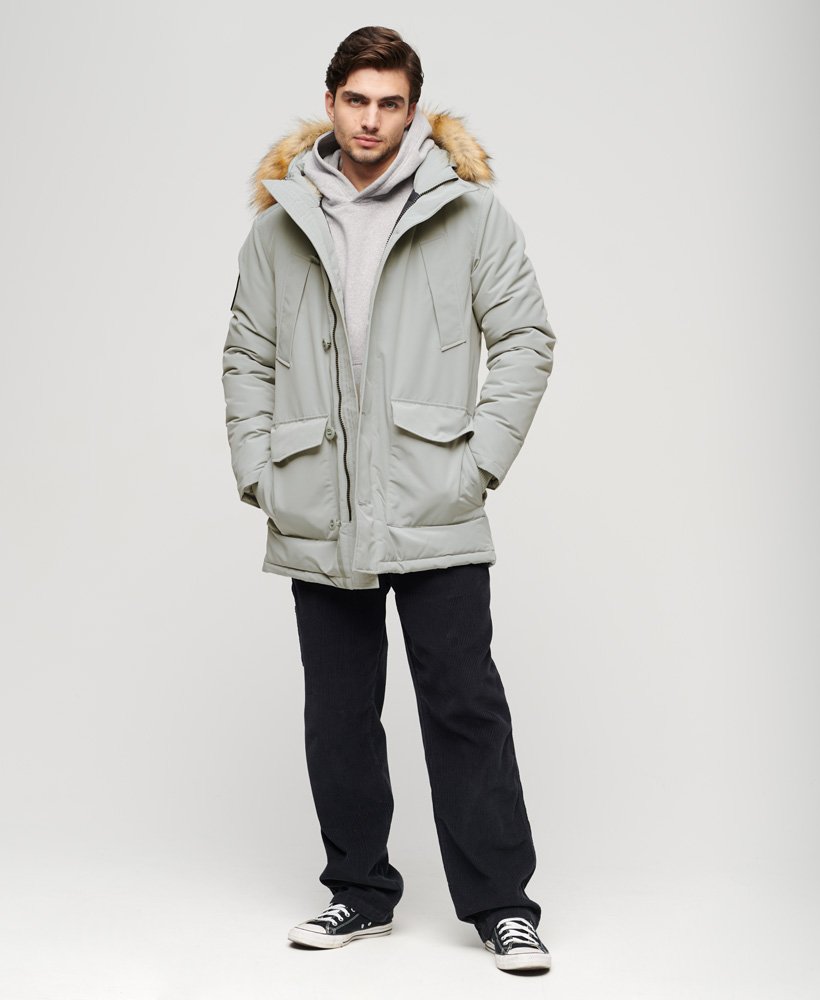 Men's - Everest Faux Fur Hooded Parka Coat in Skylark Grey | Superdry UK