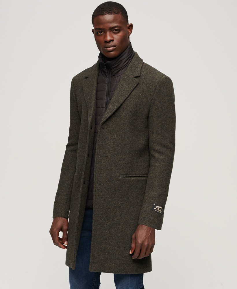 Men's - 2 In 1 Wool Overcoat in Forest Green Tweed | Superdry UK