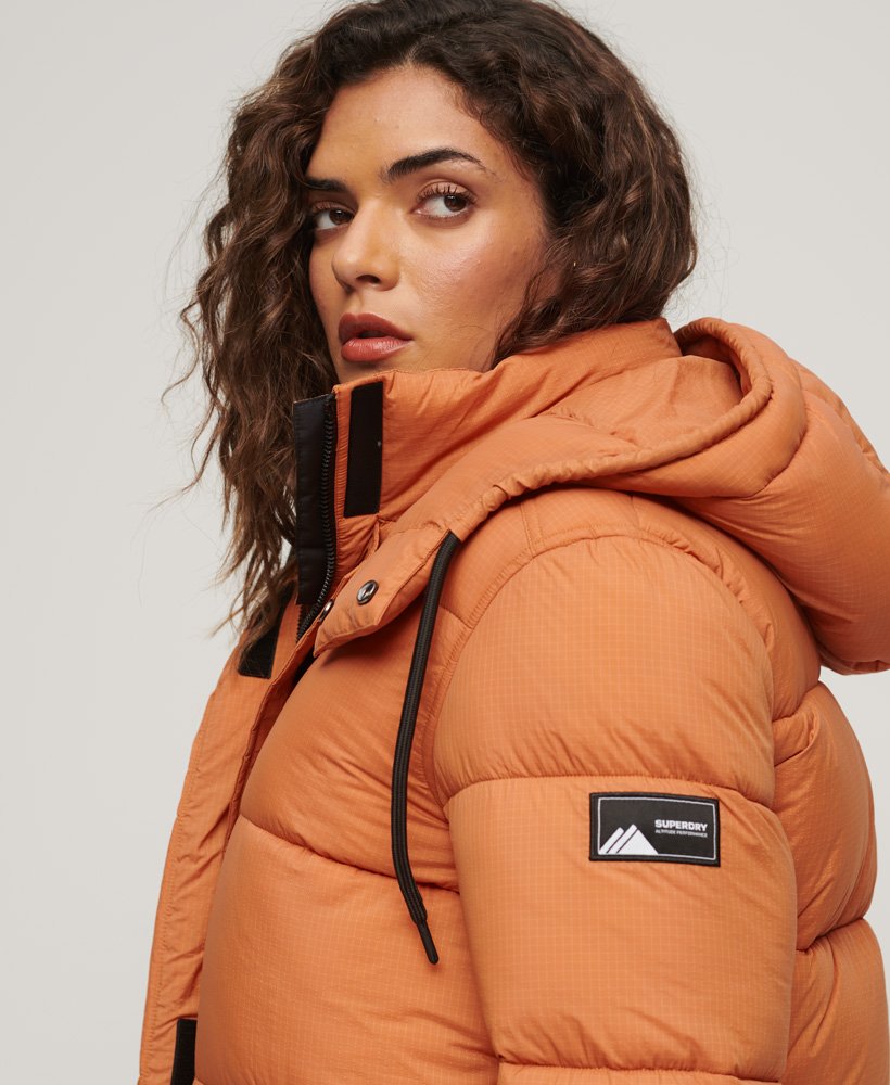 Womens - Ripstop Longline Puffer Coat in Caramel Grid | Superdry UK