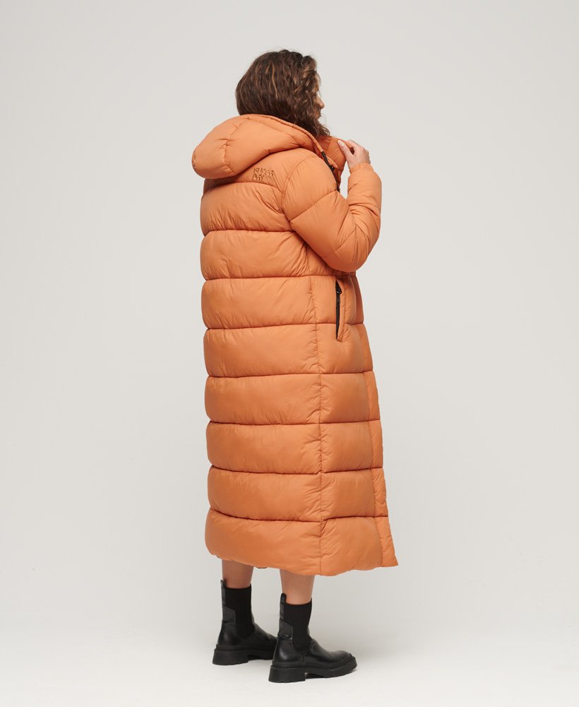 Womens - Ripstop Longline Puffer Coat in Caramel Grid | Superdry UK