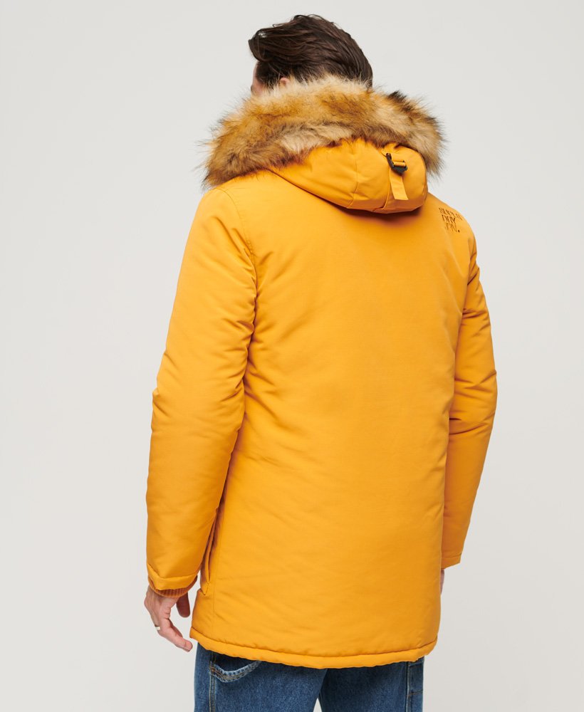 Men's - Everest Faux Fur Hooded Parka Coat in Mustard Yellow | Superdry IE