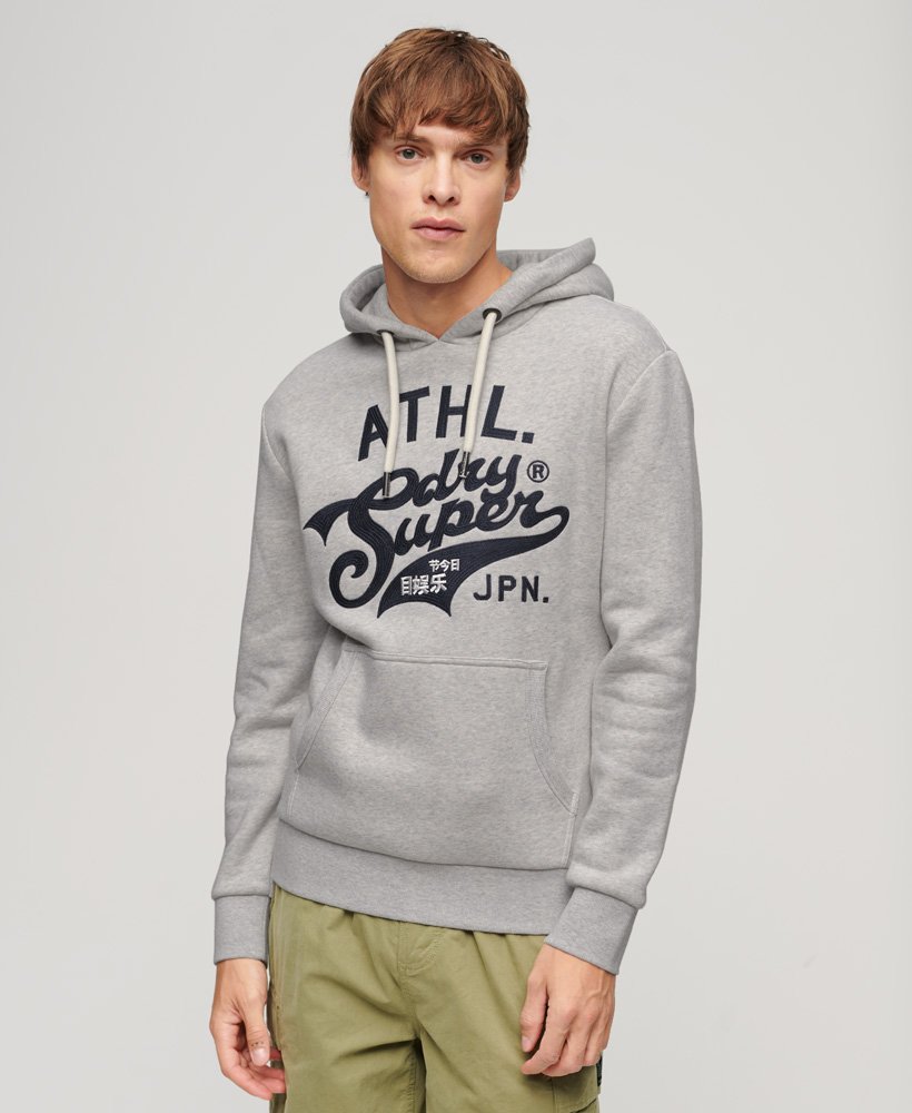 Men's Athletic Script Graphic Hoodie in Glacier Grey Marl