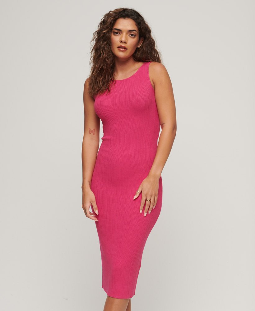 Womens - Backless Knitted Midi Dress in Magenta Pink | Superdry UK