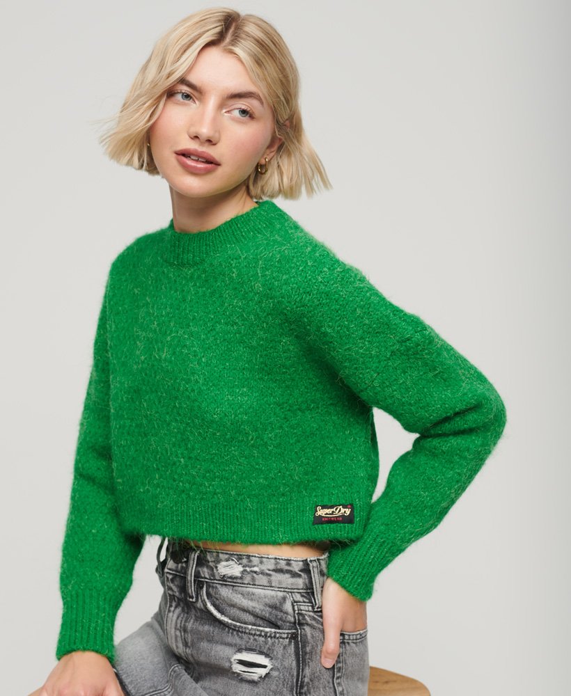 Green Knitted Super Cropped Sweater, Knitwear