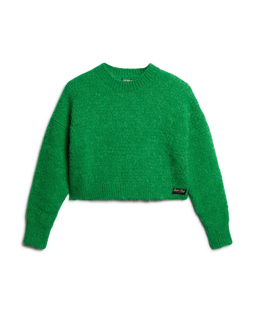Womens - Vintage Textured Crop Knit Jumper in Bright Green | Superdry UK