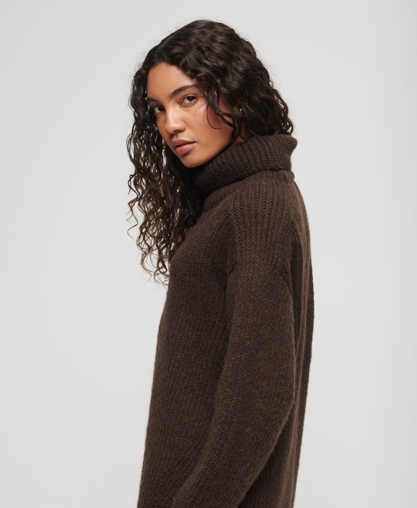 Womens - Knitted Roll Neck Jumper Dress in Coffee Bean Brown | Superdry UK