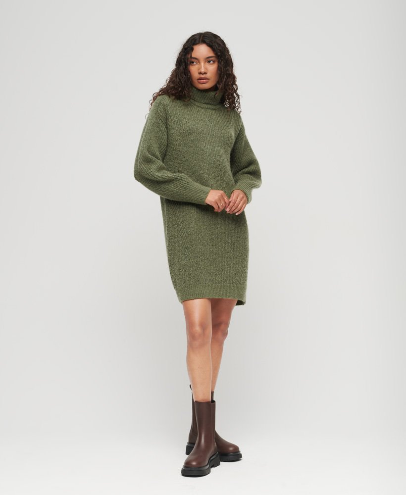 Femme - Robe pull en tricot à col roulé Vert Mousse Tendre