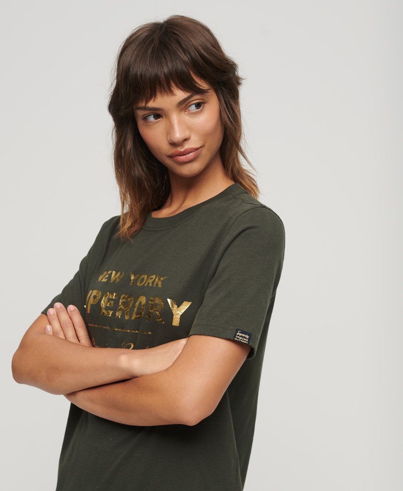 Womens - Luxe Metallic T-Shirt Vintage in Superdry | Black UK Logo