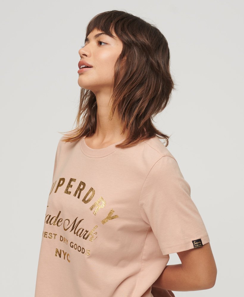 Women\'s Luxe US Vintage in Logo Blush Metallic | Pink Superdry T-Shirt