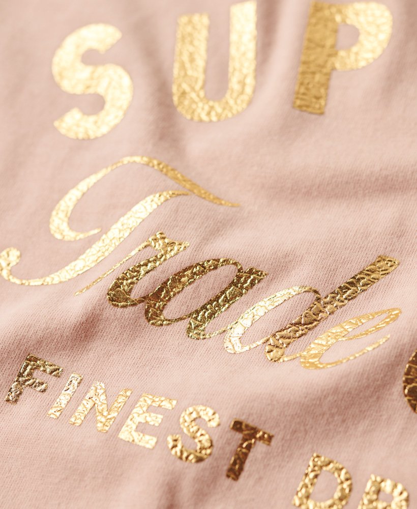 Pink T-Shirt - Luxe Metallic Logo UK Womens Vintage Superdry | in Blush