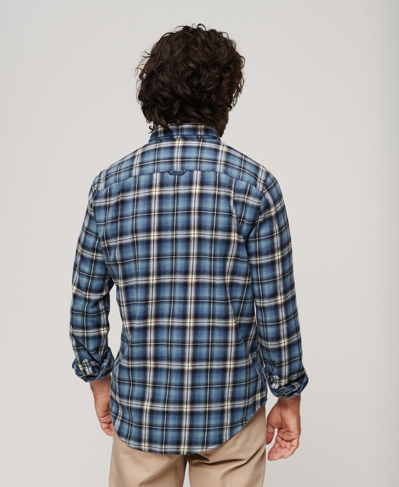 Men's - Long Sleeve Cotton Lumberjack Shirt in Burghley Check Blue ...