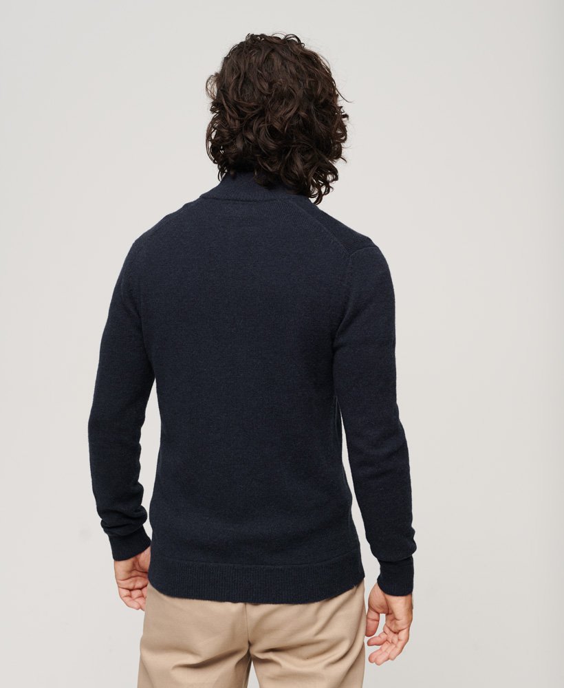 Mens - Essential Embroidered Knit Half Zip Jumper in Carbon Navy Marl ...