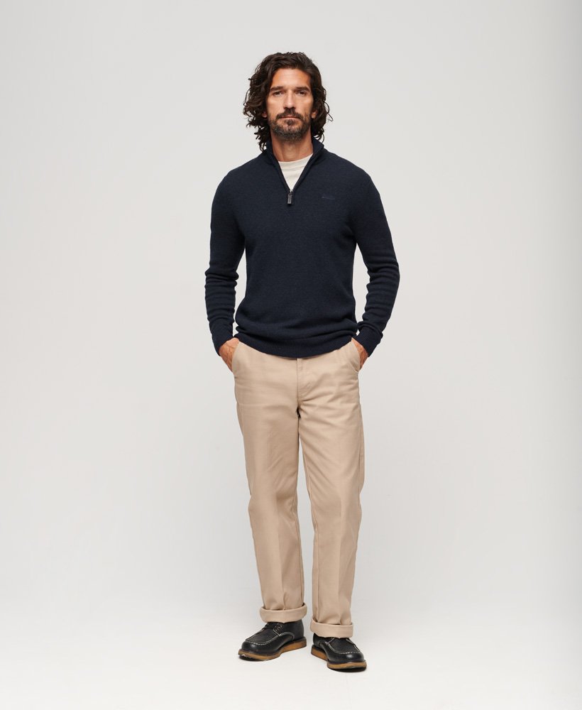 Mens - Essential Embroidered Knit Half Zip Jumper in Carbon Navy Marl ...