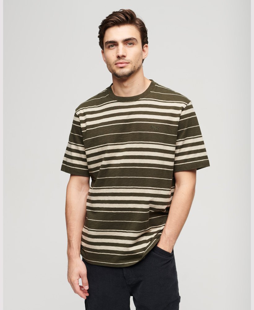 Mens - Relaxed Stripe T-Shirt in Olive Stripe | Superdry UK