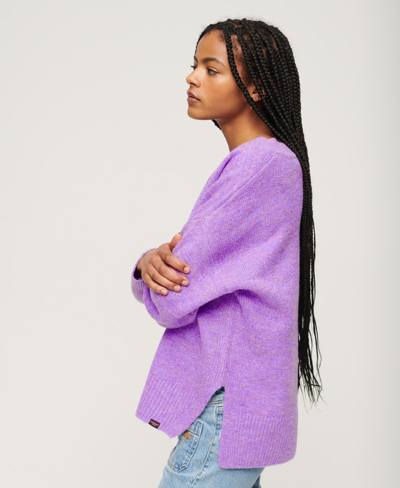 Womens - Oversized V Neck Jumper in Candy Frost Purple Marl | Superdry UK