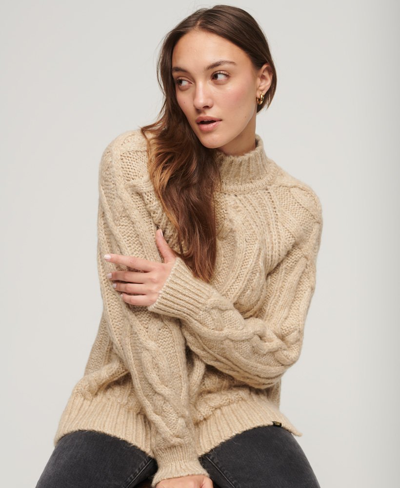 Superdry High Neck Cable Knit Jumper - Women's Outlet Womens View-all