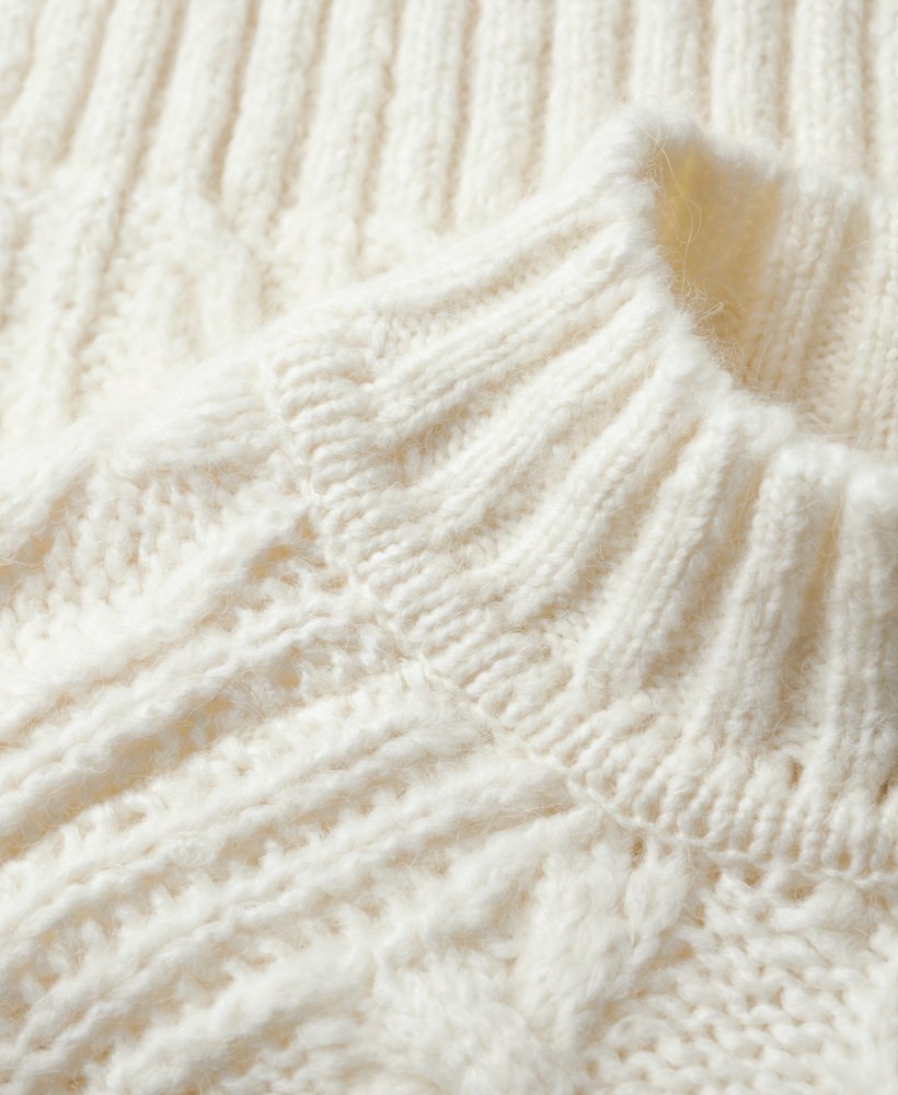 Women's High Neck Cable Knit Jumper in Off White