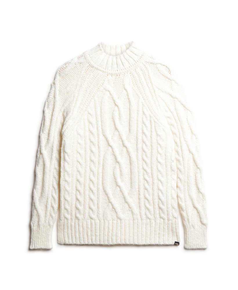 Long-sleeved T-shirt cable knit white wool
