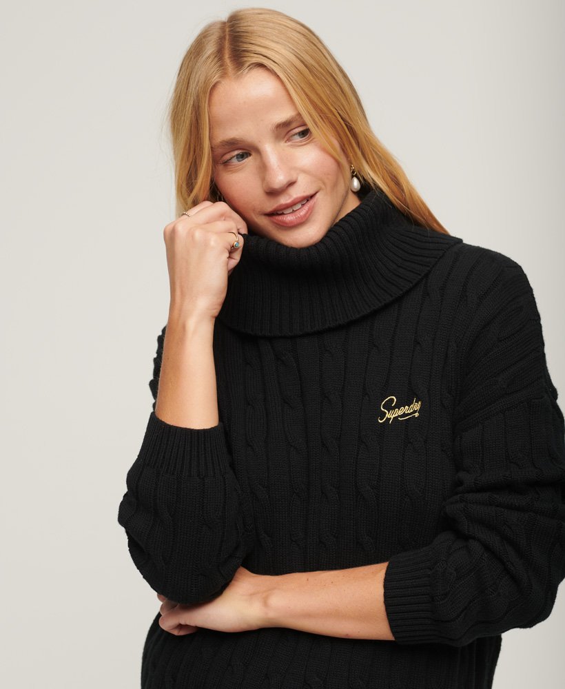 Women s Cable Roll Neck Knitted Jumper in Black Superdry CA EN