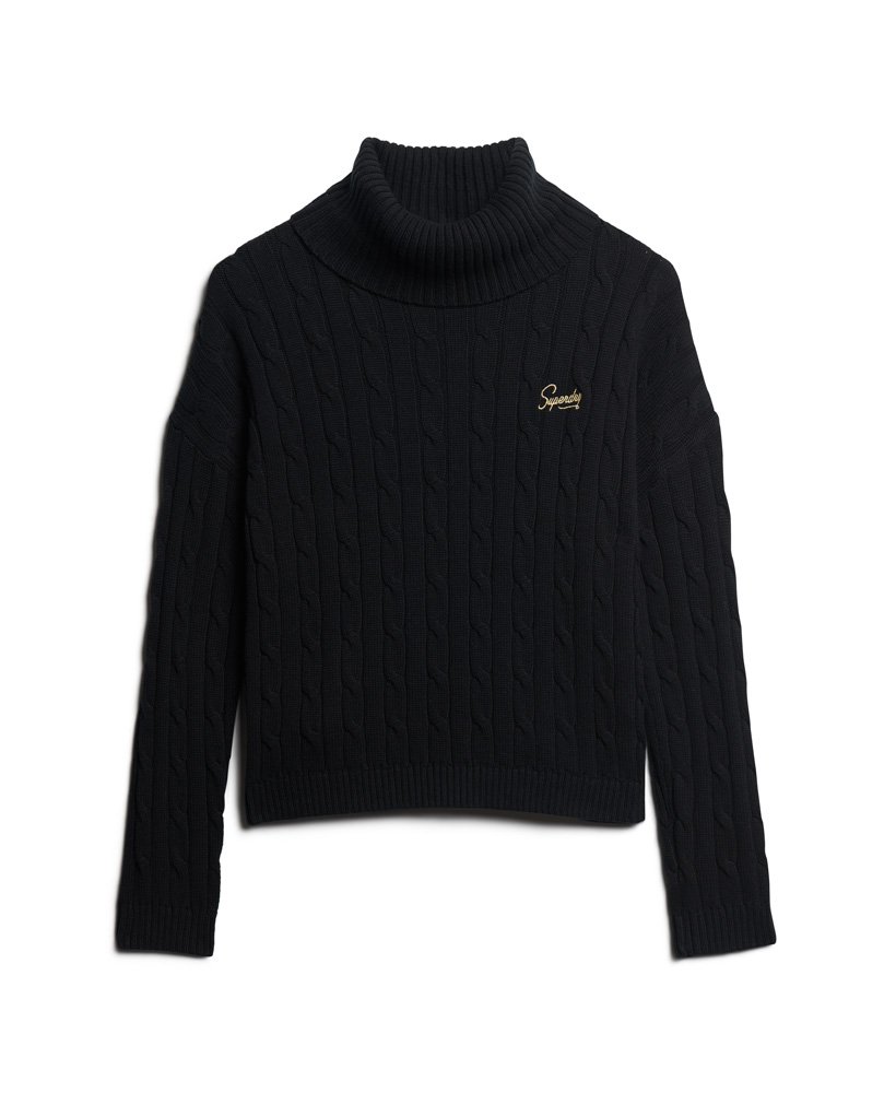 Women s Cable Roll Neck Knitted Jumper in Black Superdry CA EN