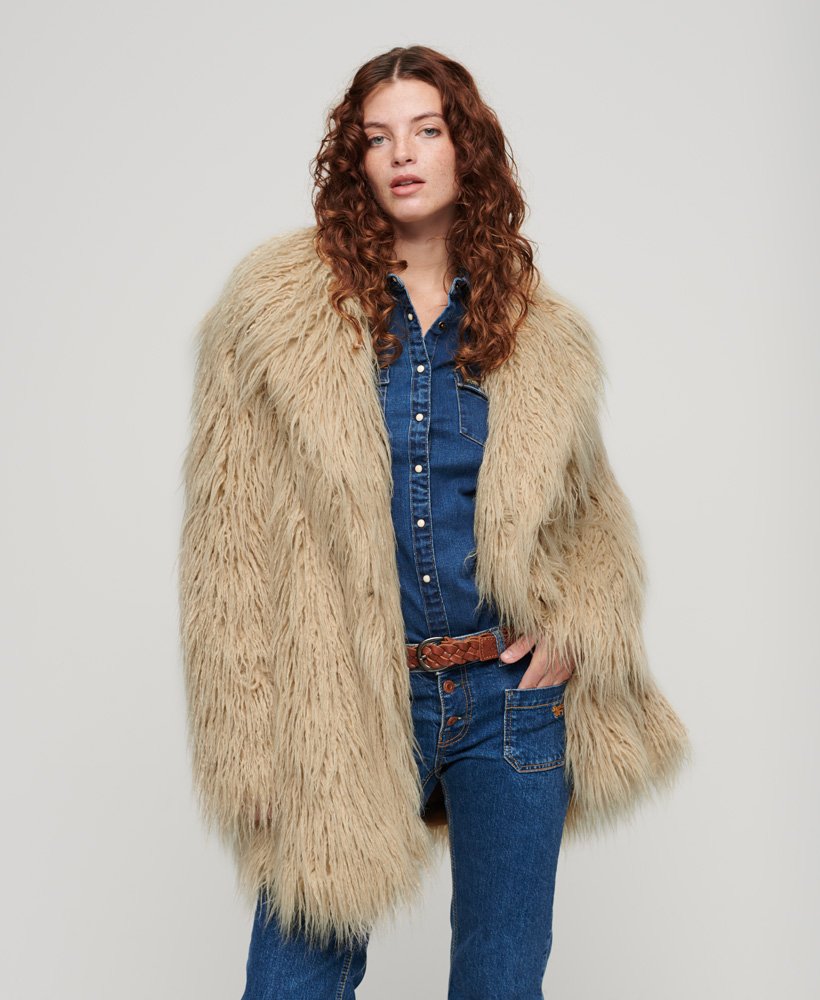 Superdry Mid Length Faux Fur Coat - Women's Womens Jackets