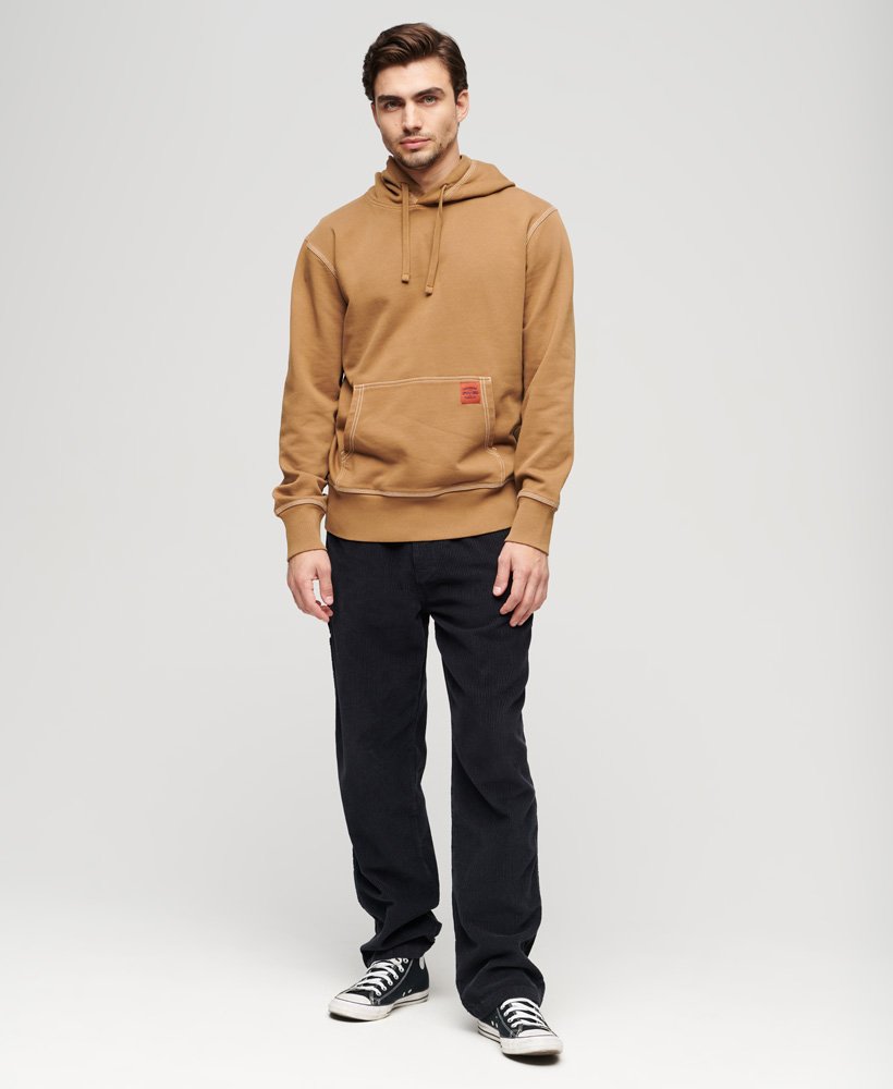 Mens - Contrast Stitch Relaxed Hoodie in Classic Brown Camel | Superdry UK
