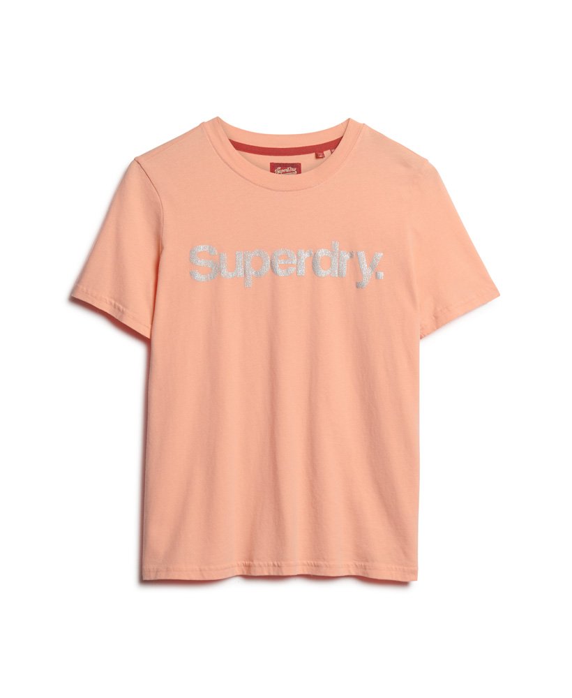 Womens - Metallic Core in Logo T-Shirt UK Papaya Punch | Superdry Pink