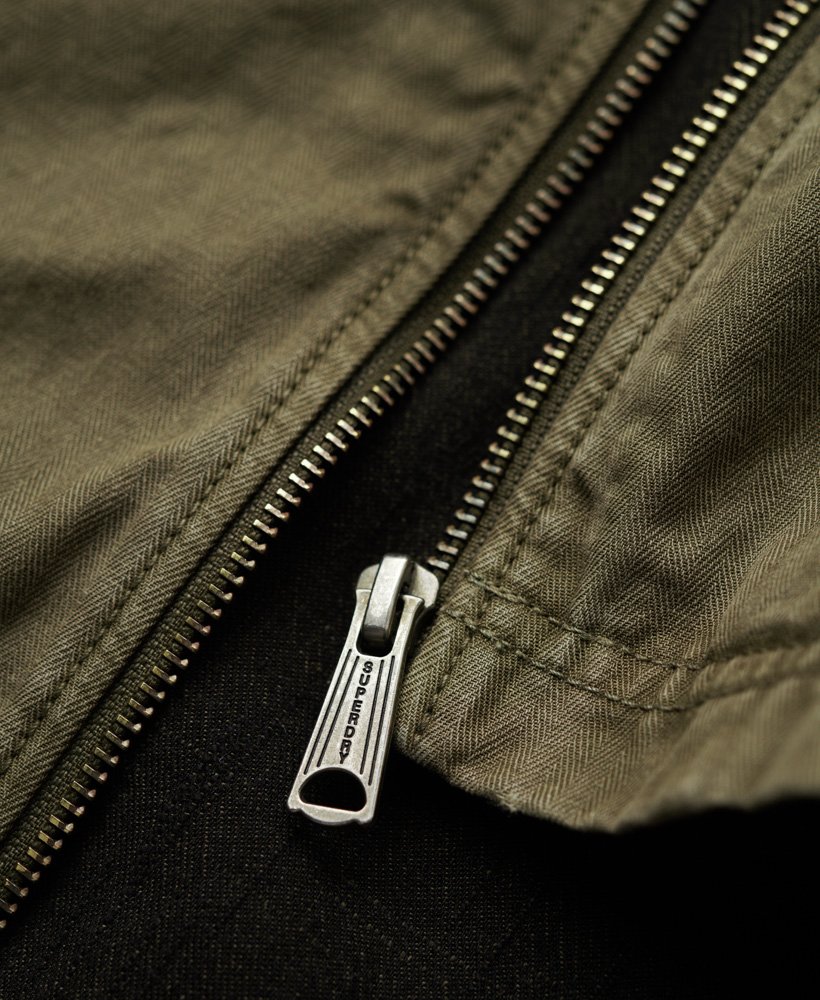 Men's - Cotton Herringbone Overshirt in Khaki | Superdry UK
