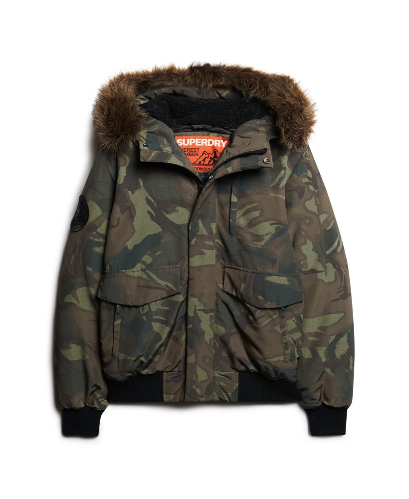 Men's Hooded Everest Puffer Bomber Jacket in Army Camo