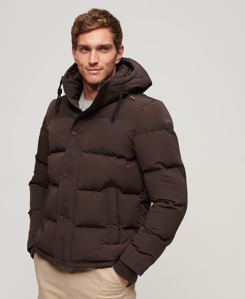 Men's - Everest Short Hooded Puffer Jacket in Dark Brown | Superdry UK