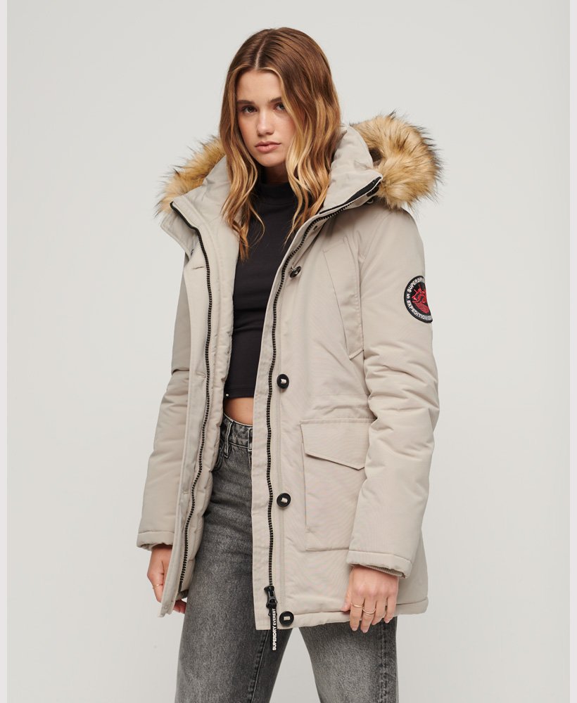 Womens - Everest Faux Fur Hooded Parka Coat in Chateau Gray | Superdry UK