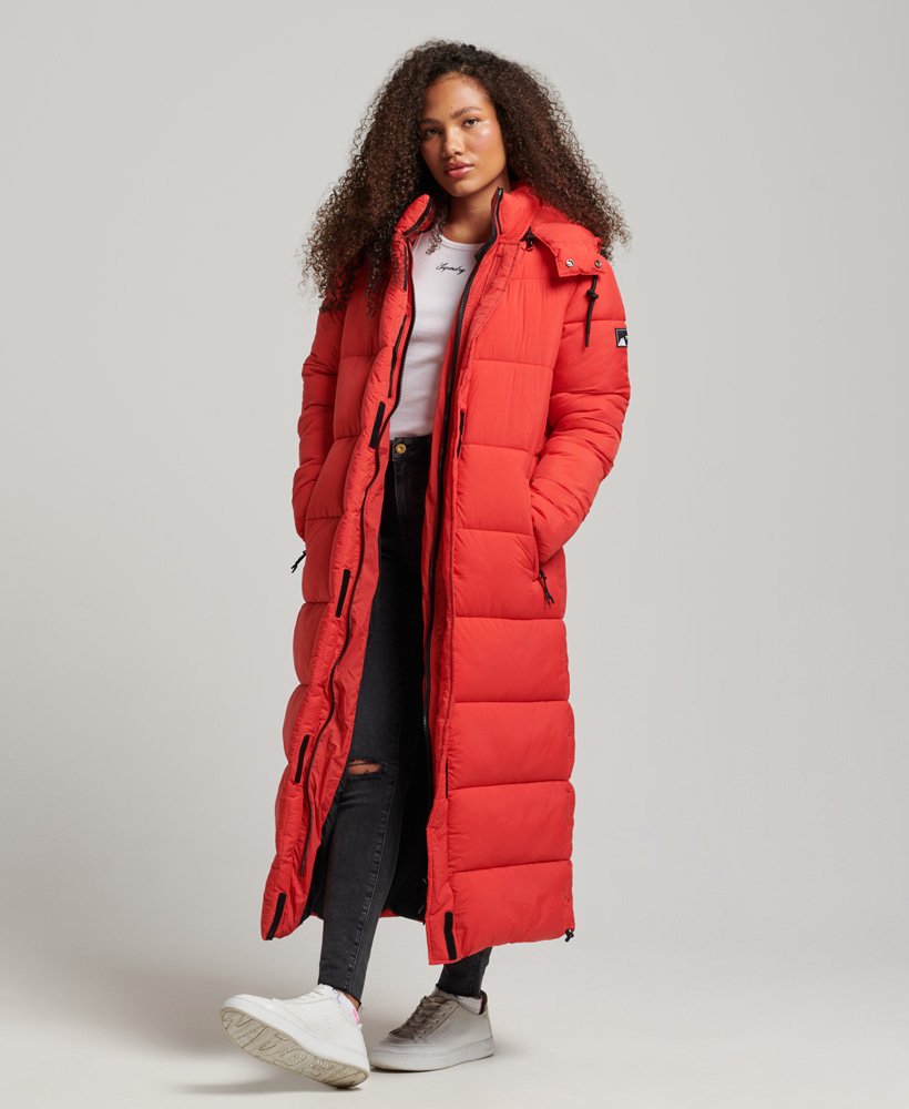 Womens - Ripstop Longline Puffer Jacket in High Risk Red | Superdry UK
