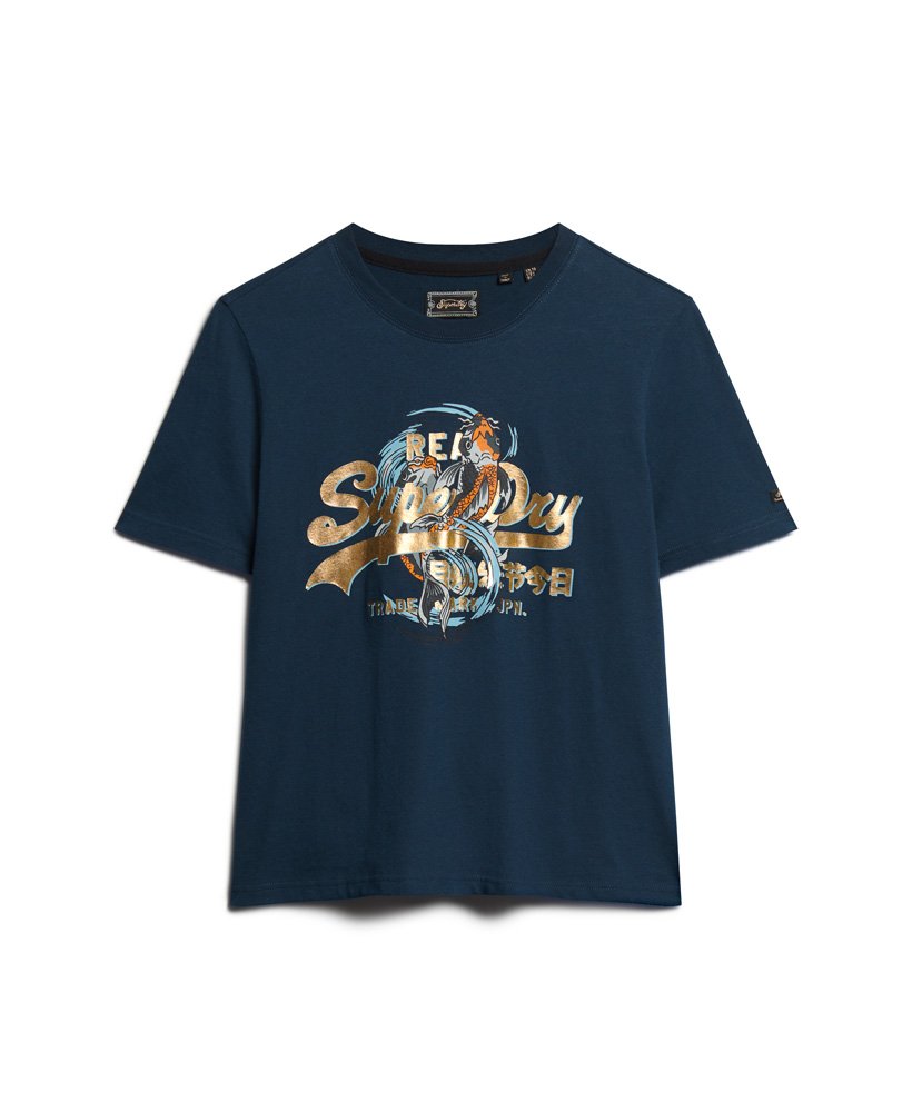 Women\'s Japanese Vintage Logo T-Shirt US Graphic Navy Superdry | in Nu
