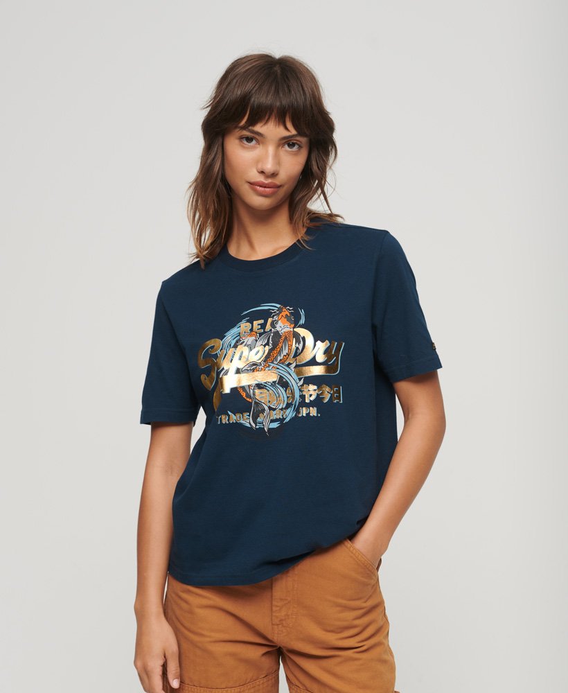Women's Japanese Vintage Logo Graphic T-Shirt in Nu Navy | Superdry US