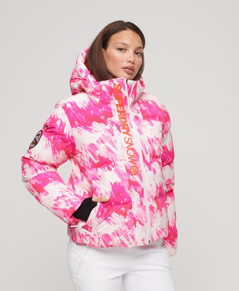 Womens - Ski in | Superdry Abstract Jacket Camo Puffer Boxy UK Pink