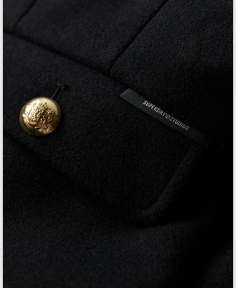 Superdry casaco curto de lã militar roupas preto mulheres
