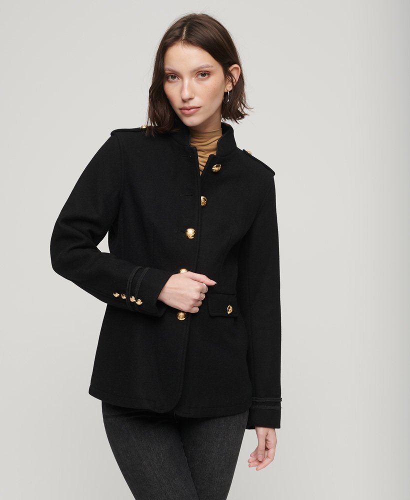 Womens Short Military Wool Coat in Black Superdry UK