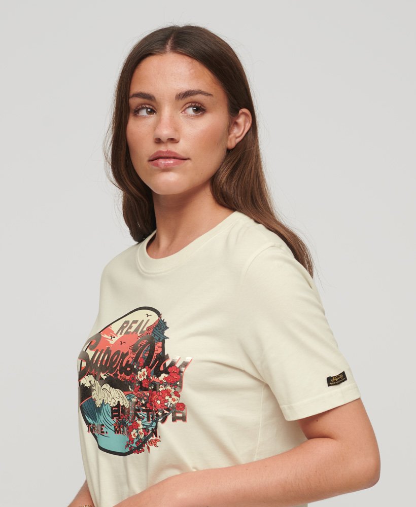 Women's Japanese Vintage Logo Graphic T-Shirt in Off White | Superdry US
