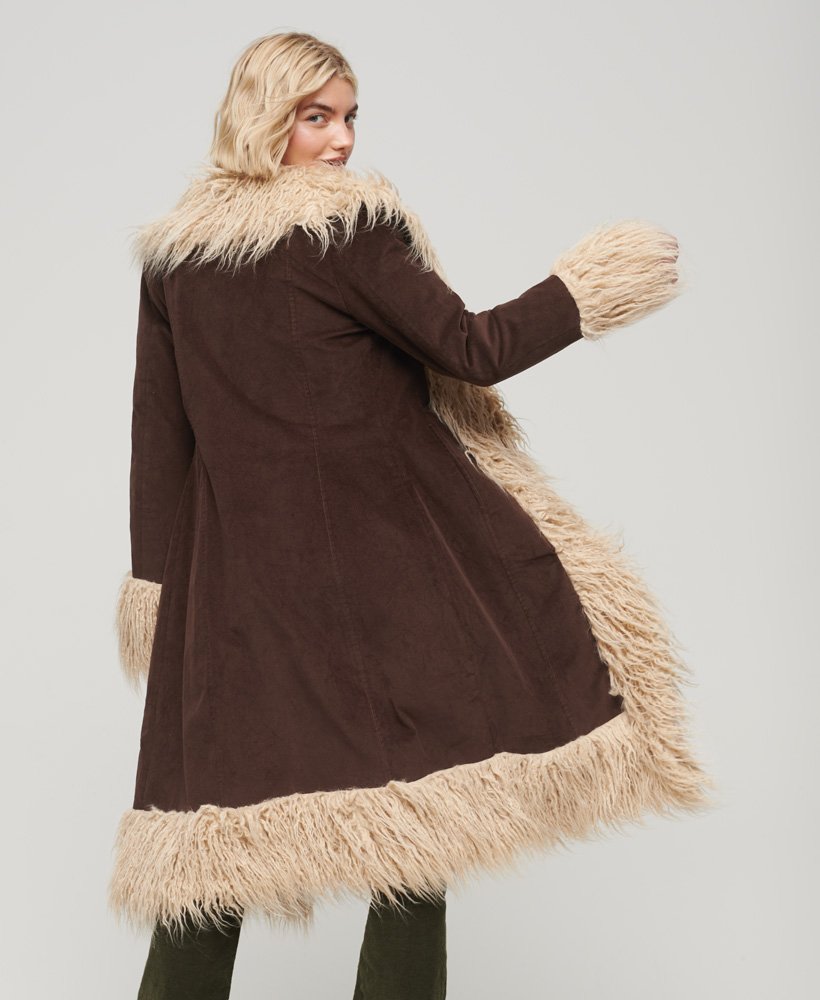 Superdry Faux Fur Lined Longline Afghan Coat - Women's Womens Jackets