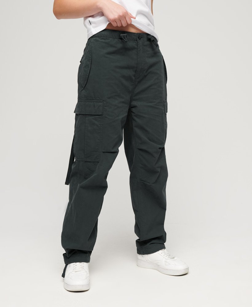 Navy Piping Detail Parachute Pants