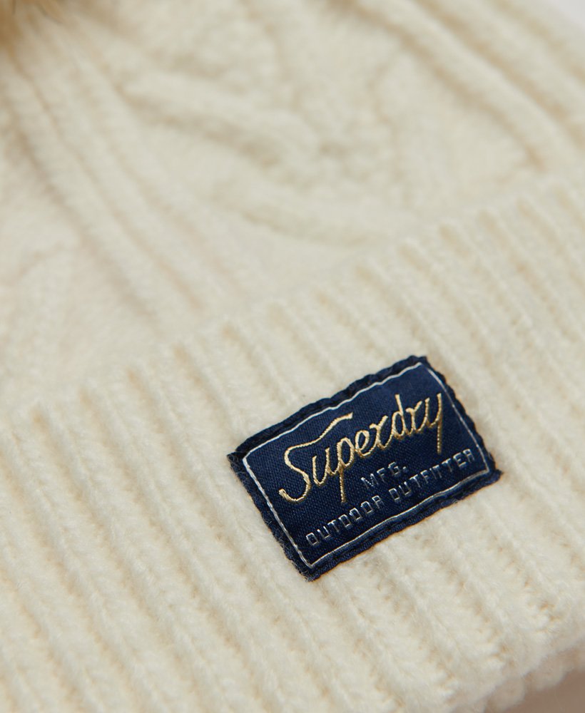 Women’s - Cable Lux Beanie in Winter White | Superdry UK