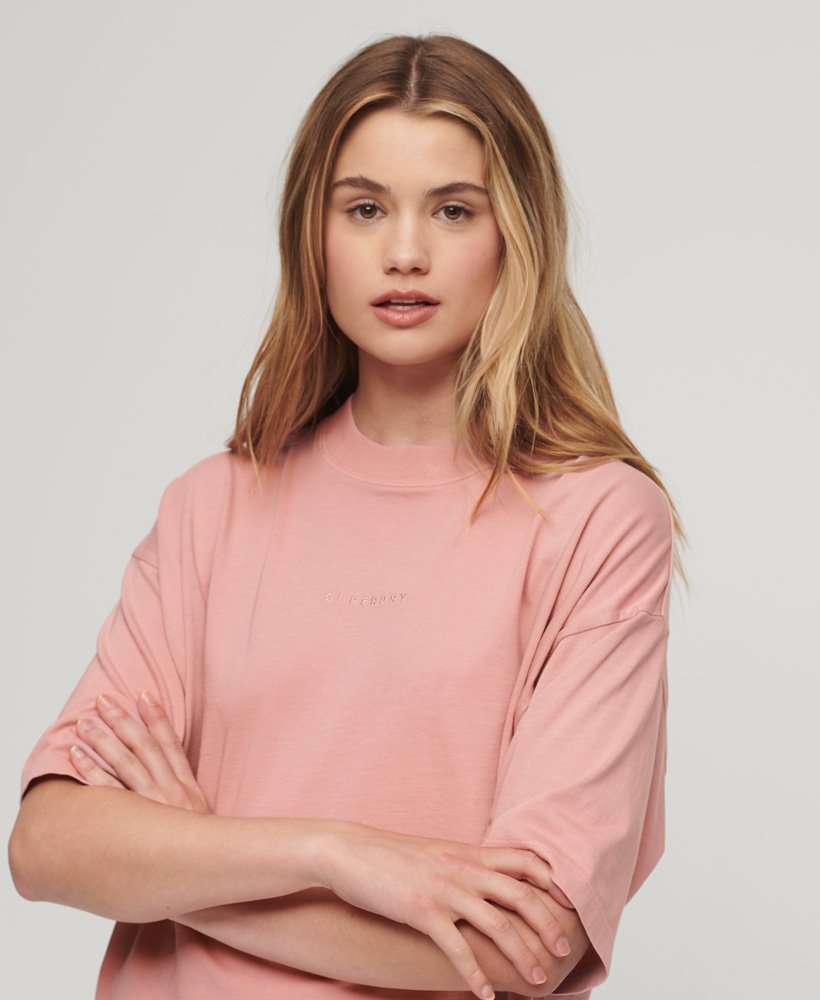 Womens - Micro Logo Embroidered Boxy Top in Vintage Blush Pink ...