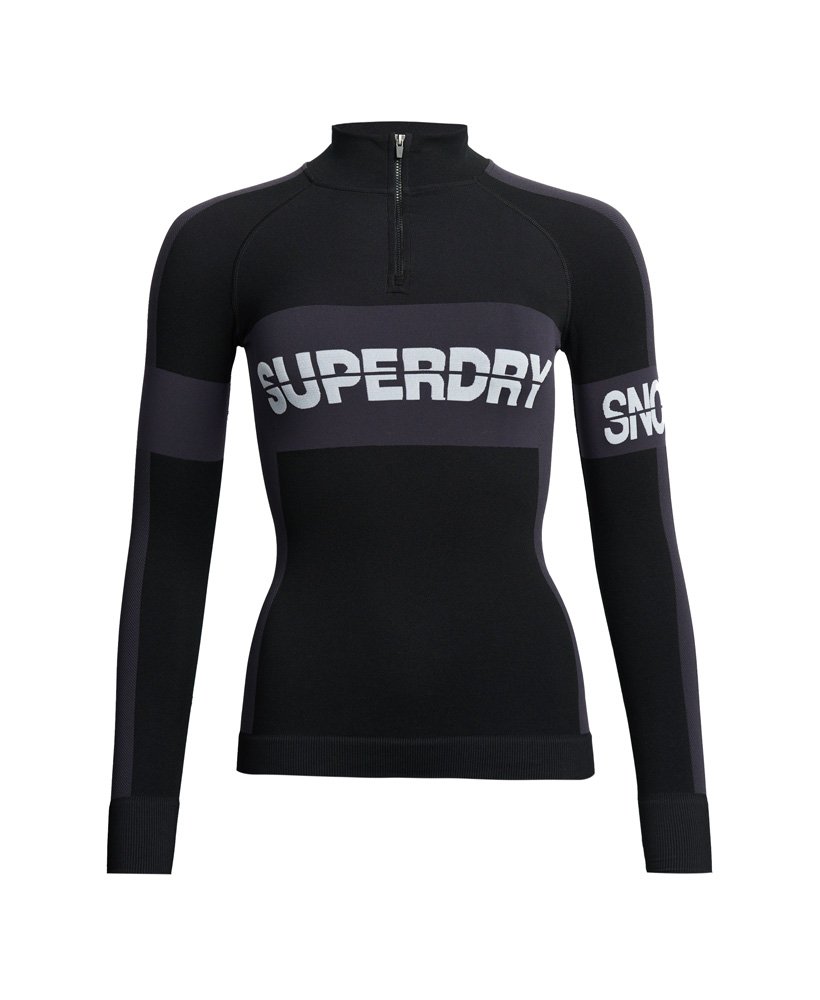 Womens - Seamless Half zip Baselayer Top in Black | Superdry UK