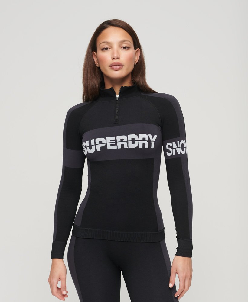 Womens - Seamless Half zip Baselayer Top in Black | Superdry UK